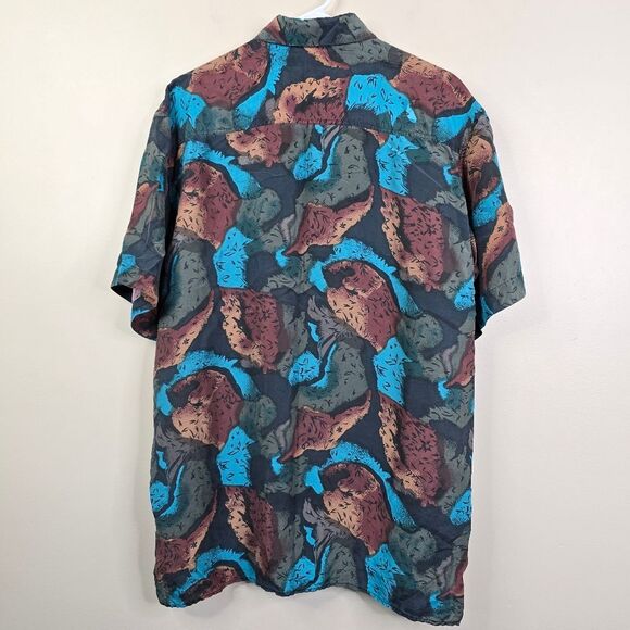 Huk-A-Poo Mens Vintage Silk Abstract Printed Short Sleeve Button Down Large - Picture 3 of 5